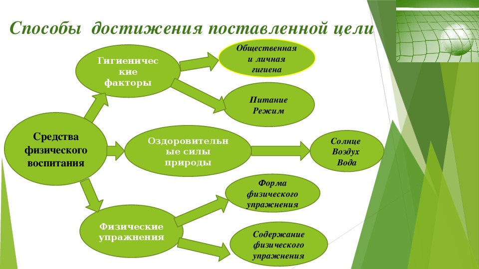 Методы достижения учебных и воспитательных целей. Средства достижения. Оздоровительные силы природы. Гигиенические факторы физического воспитания. Цель и средства.