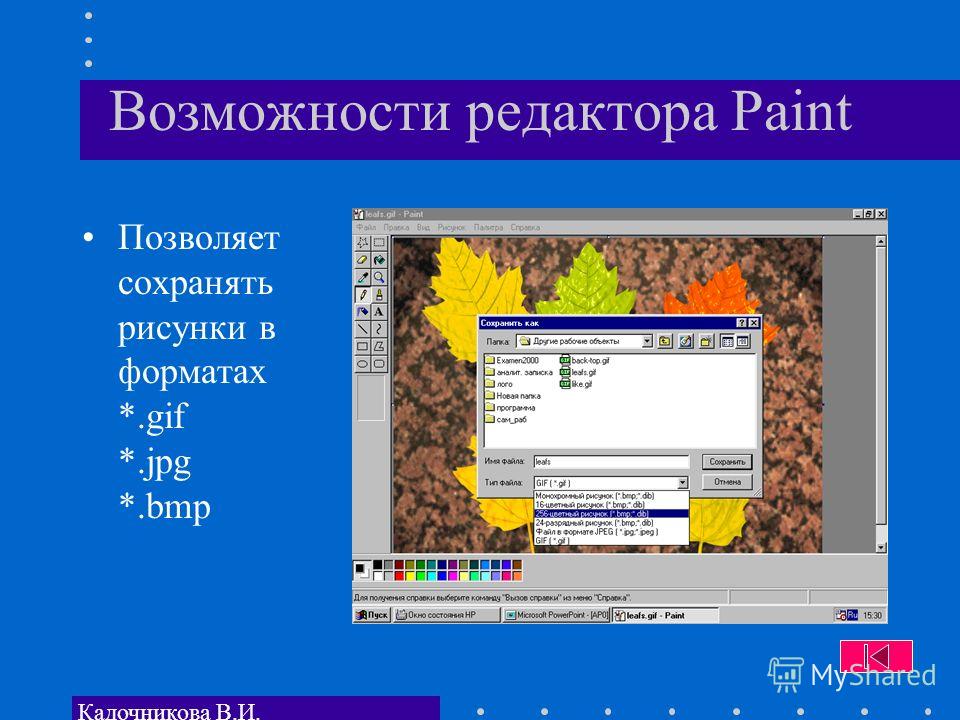 Одним из графических форматов в котором сохраняет свои проекты графический редактор paint является