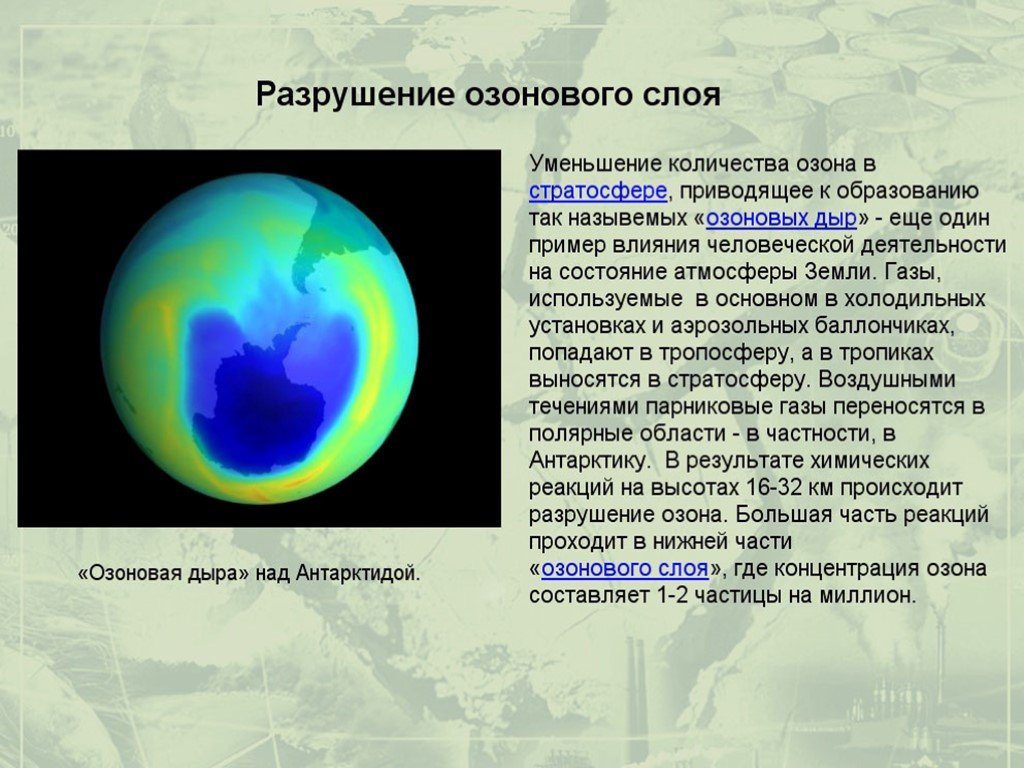 Истощение озонового слоя презентация