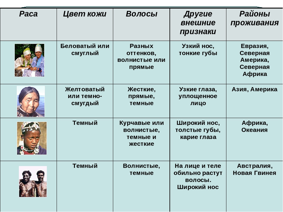 Какие внешние признаки. 4 Расы человека таблица. Европеоидная монголоидная негроидная раса таблица. Признаки человеческих рас таблица. Человеческие расы.