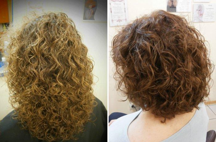 Прически мокрая химия на средние волосы фото до и после