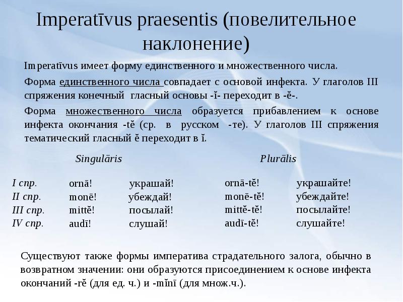 Образуйте повелительное. Наклонения глаголов в латинском языке. Повелительное наклонение в латинском языке. Повелительное наклонение глагола в латинском языке. Глагол в повелительном наклонении латынь.